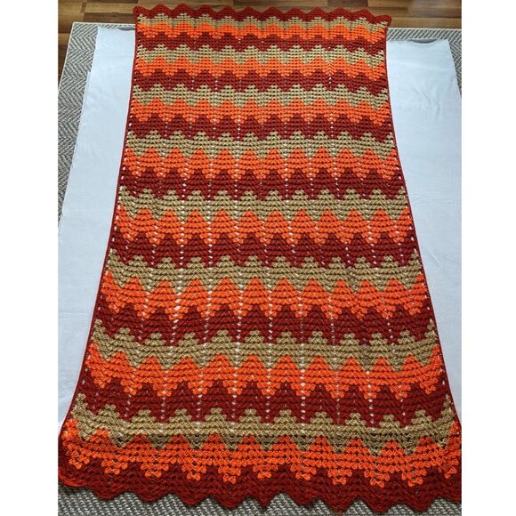 Handmade Granny Afghan Blanket Crochet Lap Blanket Brown Orange Throw - Picture 2 of 4